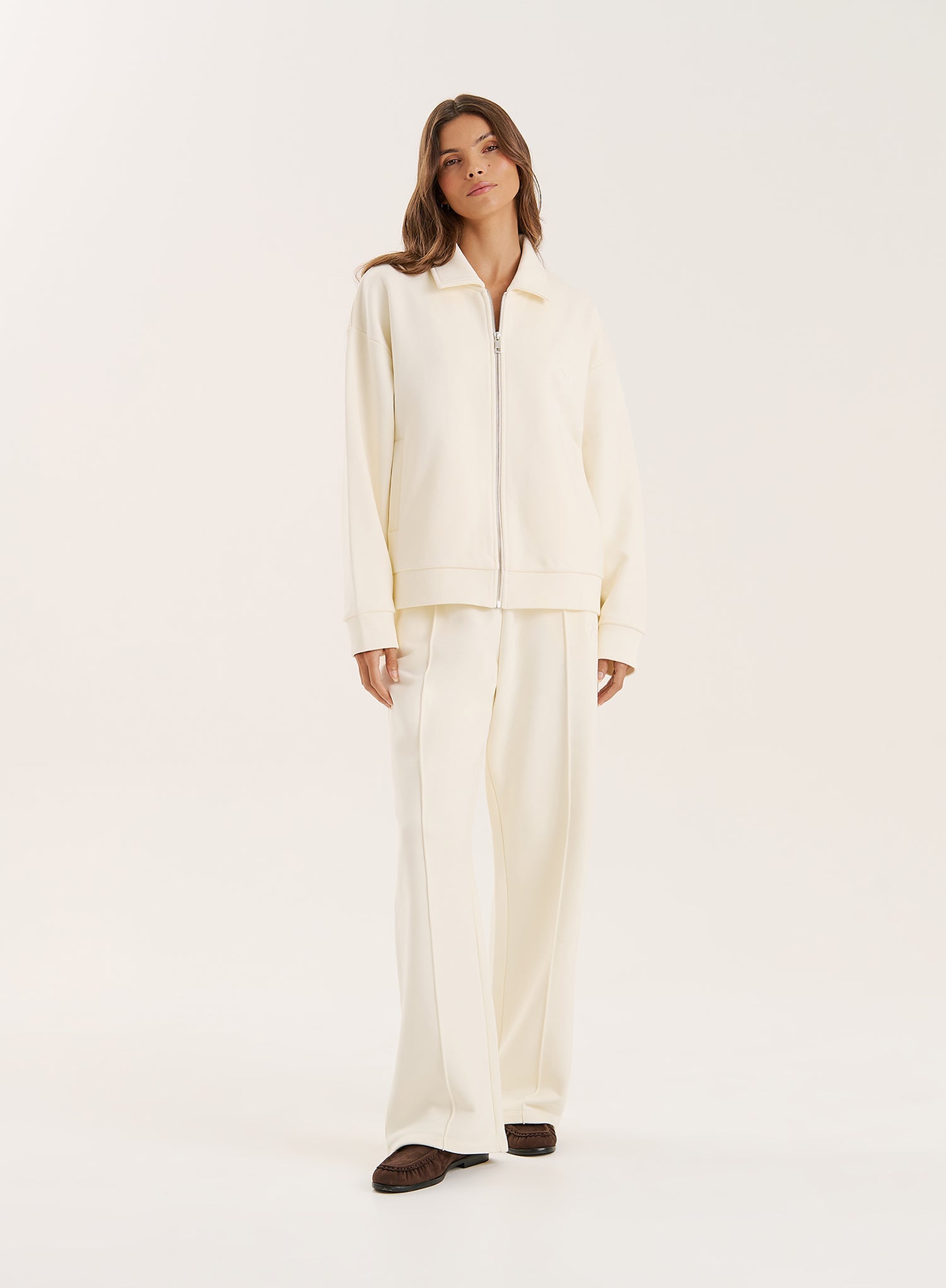 Ecru Logo Detail Zip Bomber Jacket